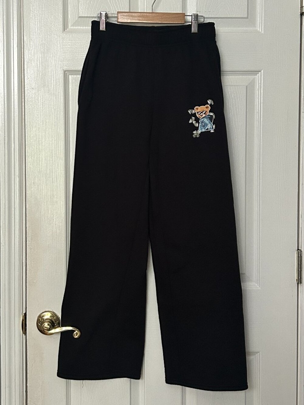 Charlotte Russe Black Lounge Pants Women's Small High-Waisted Teddy Bear Graphic
